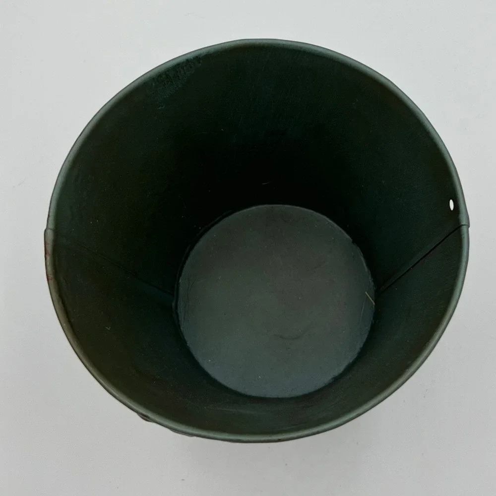 Metal Flower Planter Bucket OS Green Good Rustic 3D Floral Embossed